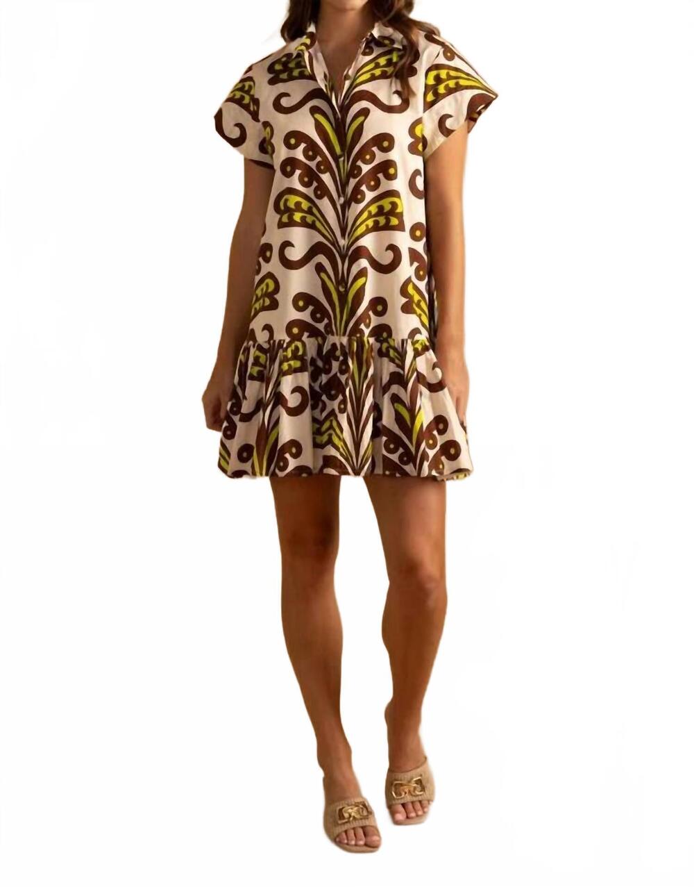 NEW DOUBLE A jenny mini dress in brown / lime green